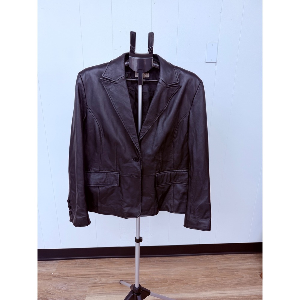 Worthington Leather Blazer Women XL Black Good Notched Lapel 2-Button Jacket